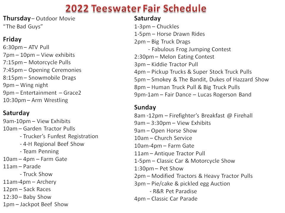 Teeswater- Culross Rural Fair Weekend Schedule